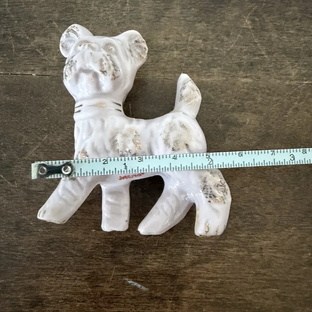 Vintage Pink Porcelain Dog Terrier Poodle Gold Accents Japan Miniature‎ Trinket